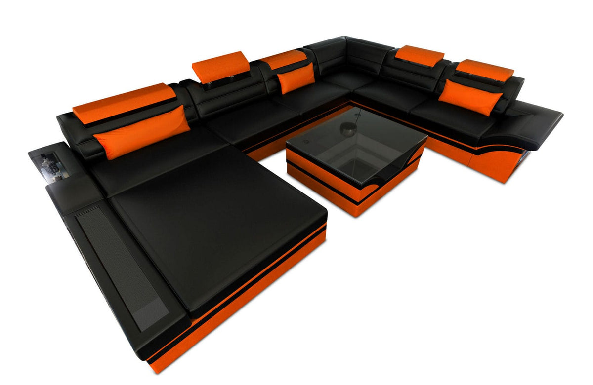 XXL Wohnlandschaft Mezzo U-Form in Leder schwarz-orange