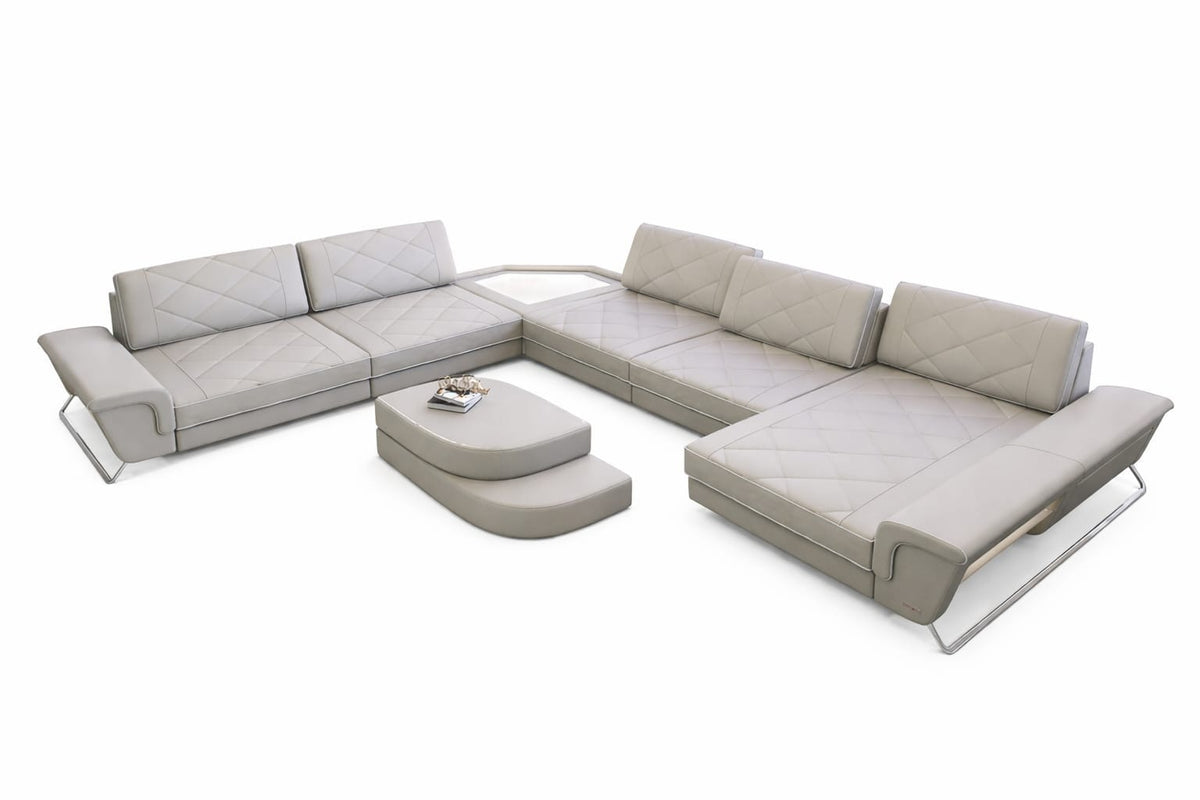 Wohnlandschaft Ferrara XXL U-Form in Leder beige-weiß