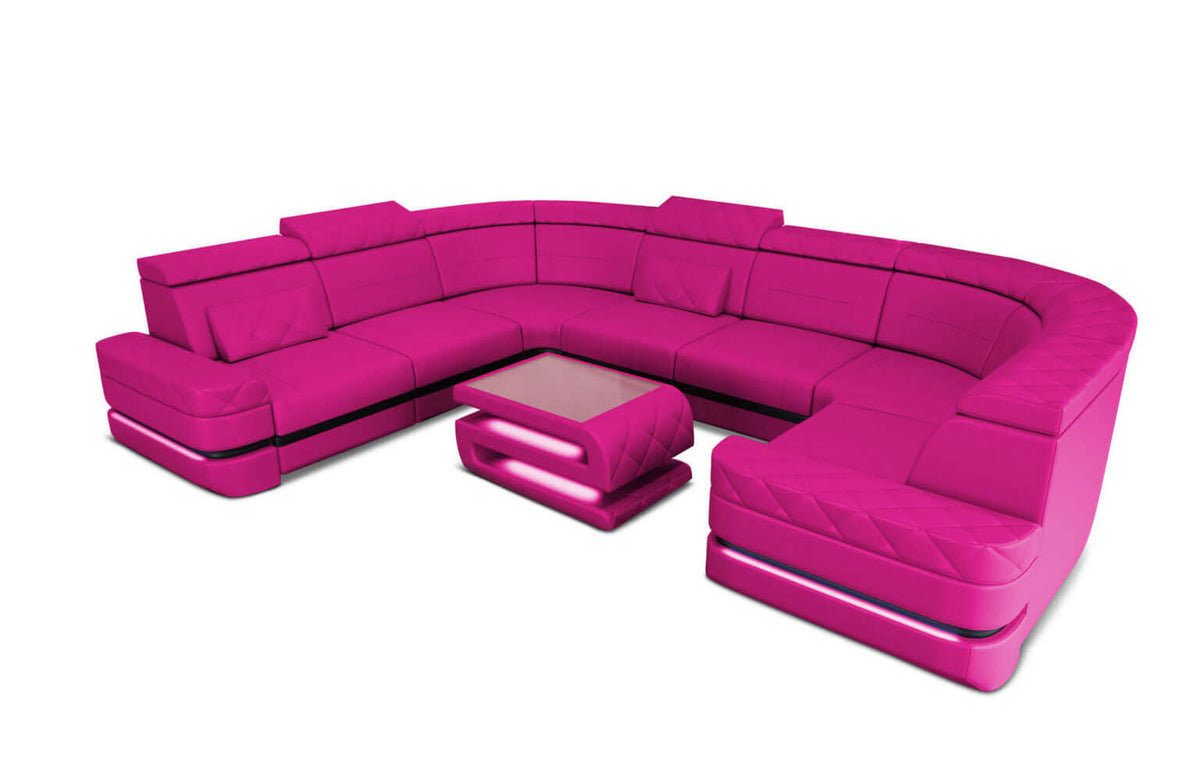Leder Couch Positano U-Form pink-schwarz