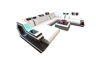 Ledersofa Wohnlandschaft Ravenna XL mit LED in Kunstleder und der Farbe Weiß und Dunkelbraun - Ausrichtung links