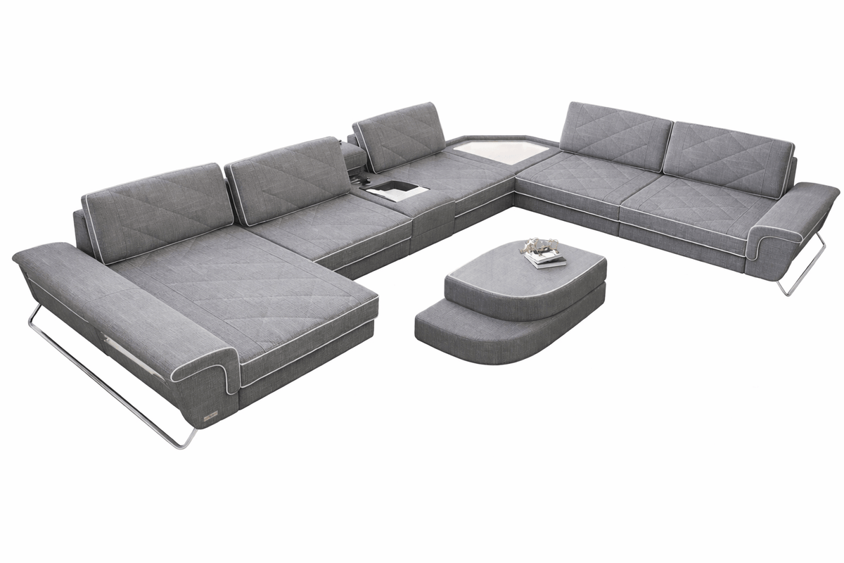 XXL Wohnlandschaft Ferrara U-Form aus Stoff Grau-Weiß