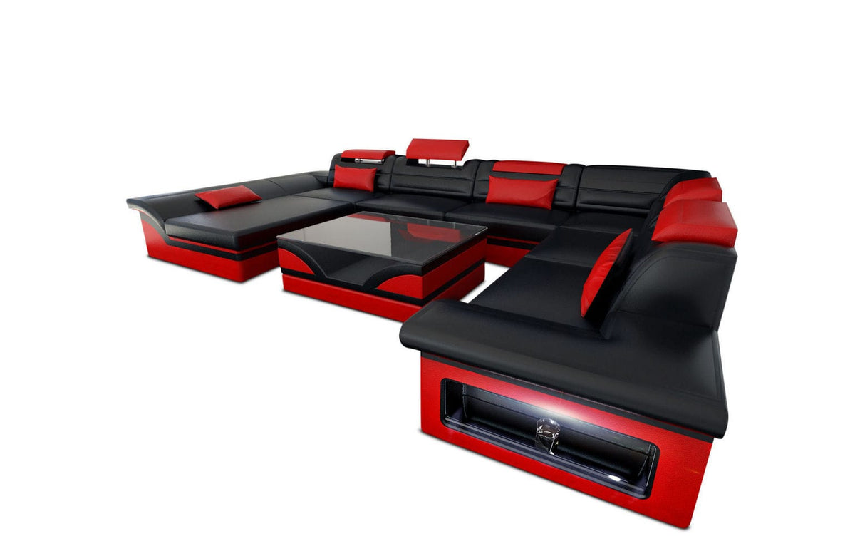 Wohnlandschaft Enzo XXL U-Form in Leder schwarz-rot